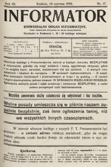 Informator : uniwersalny organ informacyjny : pismo poświęcone wyłącznie na usługi społeczeństwa. 1906, nr 17