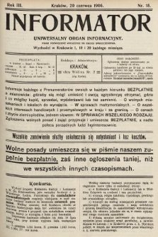 Informator : uniwersalny organ informacyjny : pismo poświęcone wyłącznie na usługi społeczeństwa. 1906, nr 18