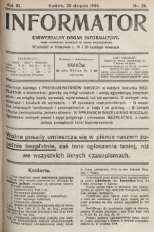 Informator : uniwersalny organ informacyjny : pismo poświęcone wyłącznie na usługi społeczeństwa. 1906, nr 24
