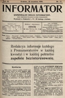 Informator : uniwersalny organ informacyjny : pismo poświęcone wyłącznie na usługi społeczeństwa. 1906, nr 27