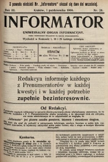 Informator : uniwersalny organ informacyjny : pismo poświęcone wyłącznie na usługi społeczeństwa. 1906, nr 28