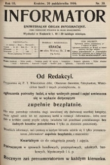 Informator : uniwersalny organ informacyjny : pismo poświęcone wyłącznie na usługi społeczeństwa. 1906, nr 30