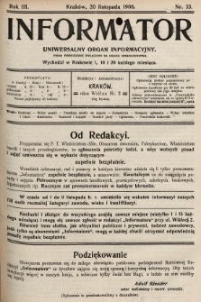 Informator : uniwersalny organ informacyjny : pismo poświęcone wyłącznie na usługi społeczeństwa. 1906, nr 33