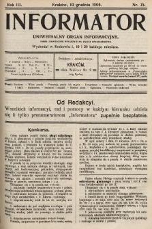 Informator : uniwersalny organ informacyjny : pismo poświęcone wyłącznie na usługi społeczeństwa. 1906, nr 35