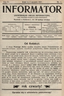 Informator : uniwersalny organ informacyjny. 1907, nr 1