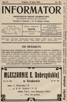 Informator : uniwersalny organ informacyjny. 1907, nr 20