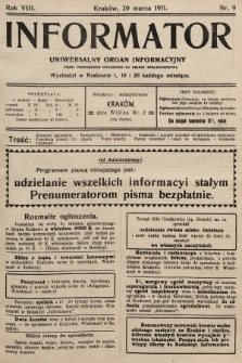 Informator : uniwersalny organ informacyjny. 1911, nr 9