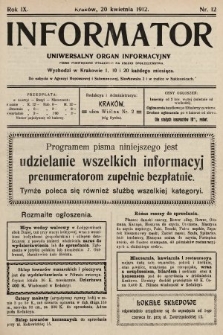 Informator : uniwersalny organ informacyjny. 1912, nr 12