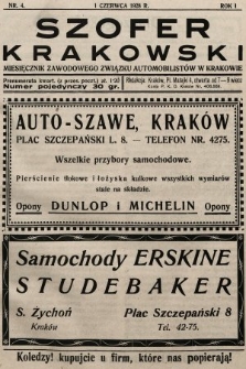 Szofer Krakowski : miesięcznik Zawodowego Związku Automobilistów w Krakowie. 1928, nr 4