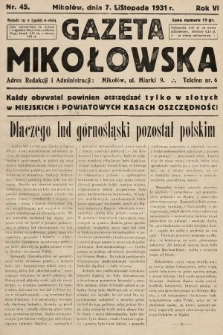 Gazeta Mikołowska. 1931, nr 45