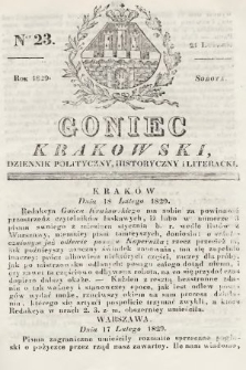 Goniec Krakowski : dziennik polityczny, historyczny i literacki. 1829, nr 23
