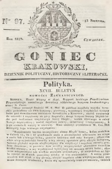 Goniec Krakowski : dziennik polityczny, historyczny i literacki. 1829, nr 97