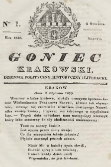 Goniec Krakowski : dziennik polityczny, historyczny i literacki. 1830, nr 1