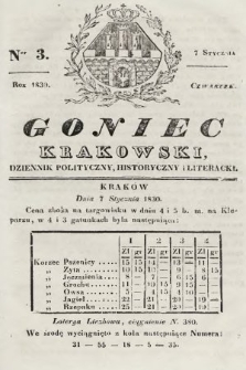 Goniec Krakowski : dziennik polityczny, historyczny i literacki. 1830, nr 3