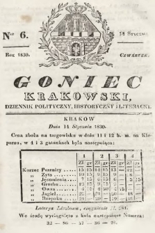 Goniec Krakowski : dziennik polityczny, historyczny i literacki. 1830, nr 6