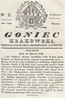 Goniec Krakowski : dziennik polityczny, historyczny i literacki. 1830, nr 7