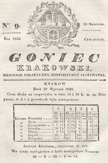 Goniec Krakowski : dziennik polityczny, historyczny i literacki. 1830, nr 9