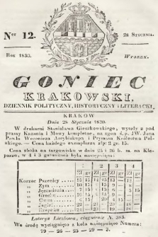 Goniec Krakowski : dziennik polityczny, historyczny i literacki. 1830, nr 12