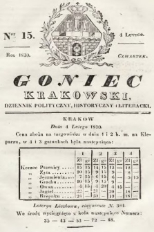 Goniec Krakowski : dziennik polityczny, historyczny i literacki. 1830, nr 15