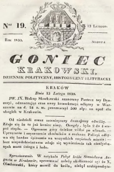 Goniec Krakowski : dziennik polityczny, historyczny i literacki. 1830, nr 19