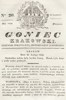 Goniec Krakowski : dziennik polityczny, historyczny i literacki. 1830, nr 20