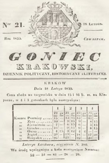 Goniec Krakowski : dziennik polityczny, historyczny i literacki. 1830, nr 21