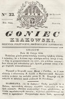 Goniec Krakowski : dziennik polityczny, historyczny i literacki. 1830, nr 22