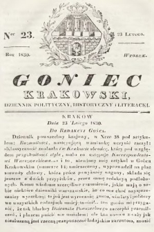 Goniec Krakowski : dziennik polityczny, historyczny i literacki. 1830, nr 23