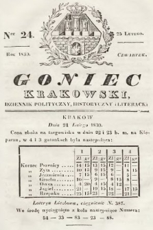 Goniec Krakowski : dziennik polityczny, historyczny i literacki. 1830, nr 24