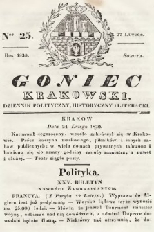 Goniec Krakowski : dziennik polityczny, historyczny i literacki. 1830, nr 25