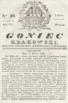 Goniec Krakowski : dziennik polityczny, historyczny i literacki. 1830, nr 26