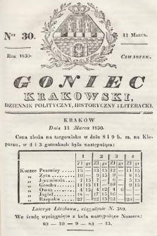 Goniec Krakowski : dziennik polityczny, historyczny i literacki. 1830, nr 30