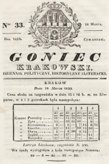 Goniec Krakowski : dziennik polityczny, historyczny i literacki. 1830, nr 33