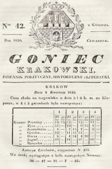 Goniec Krakowski : dziennik polityczny, historyczny i literacki. 1830, nr 42