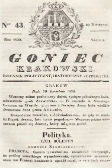 Goniec Krakowski : dziennik polityczny, historyczny i literacki. 1830, nr 43