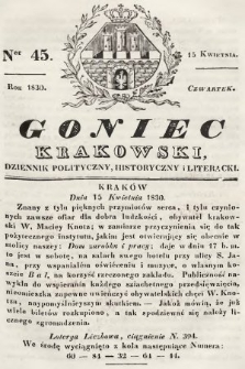 Goniec Krakowski : dziennik polityczny, historyczny i literacki. 1830, nr 45