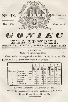 Goniec Krakowski : dziennik polityczny, historyczny i literacki. 1830, nr 48