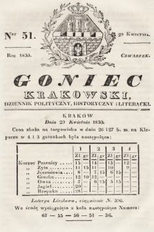 Goniec Krakowski : dziennik polityczny, historyczny i literacki. 1830, nr 51