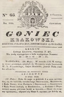 Goniec Krakowski : dziennik polityczny, historyczny i literacki. 1830, nr 66