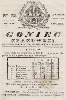 Goniec Krakowski : dziennik polityczny, historyczny i literacki. 1830, nr 72