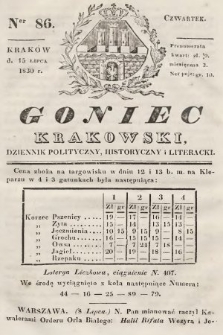 Goniec Krakowski : dziennik polityczny, historyczny i literacki. 1830, nr 86