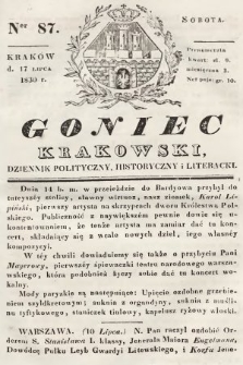 Goniec Krakowski : dziennik polityczny, historyczny i literacki. 1830, nr 87