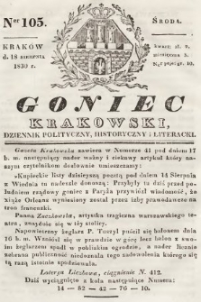 Goniec Krakowski : dziennik polityczny, historyczny i literacki. 1830, nr 105