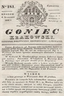 Goniec Krakowski : dziennik polityczny, historyczny i literacki. 1830, nr 181