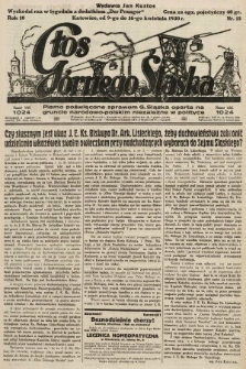 Głos Górnego Śląska : pismo poświęcone sprawom G. Śląska oparte na gruncie narodowo-polskim niezależne w polityce. 1930, nr 15