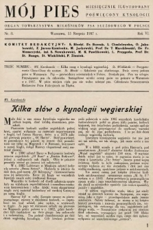 Mój Pies : miesięcznik ilustrowany poświęcony kynologii : organ Towarzystwa Miłośników Psa Służbowego w Polsce. 1937, nr 8