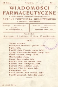 Wiadomości Farmaceutyczne z Laboratorium Chemiczno-Farmaceutycznego Apteki Fortunata Gralewskiego w Krakowie. 1925, nr 1