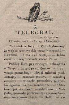 Telegraf : wiadomości z poczty dzisiejszej. 1821, [nr] 6