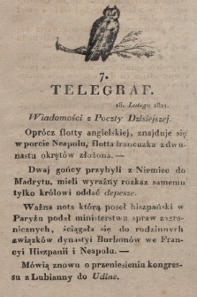 Telegraf : wiadomości z poczty dzisiejszej. 1921, [nr] 7