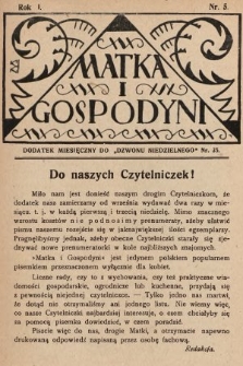 Matka i Gospodyni : dodatek miesięczny do „Dzwonu Niedzielnego”. 1929, nr 5